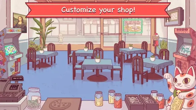Good Pizza, Great Pizza screenshot: the shop interior being customised with new furniture